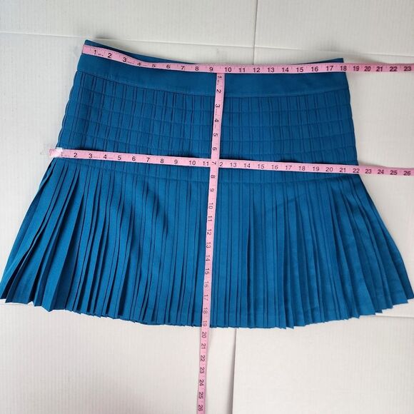 J.Crew Factory Pleated Mini Skirt Teal Blue Flare Flowy Zippered Women's Size 14 - Picture 8 of 10
